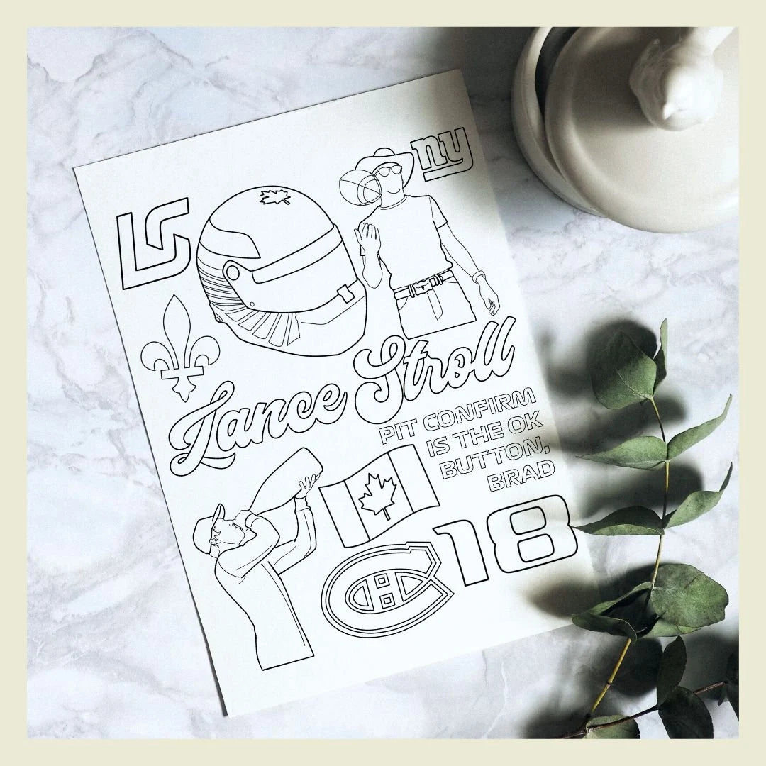 Lance Stroll Formula 1 Colouring Sheet